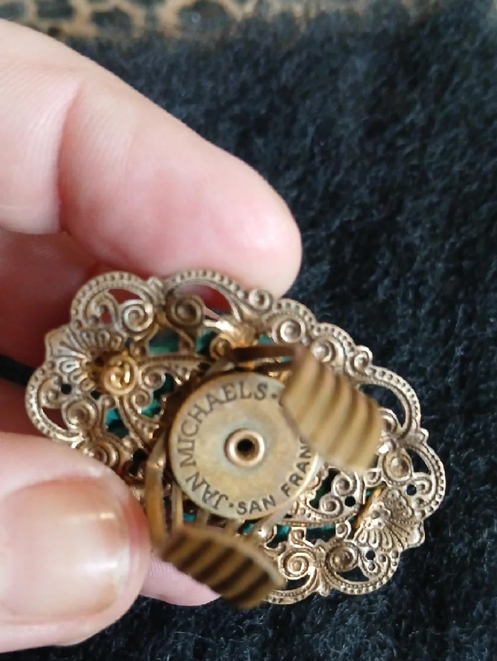 Jan Michaels Of San Francisco‎ Faux Turquoise Carved Bird Cameo Lace Bronze Ring